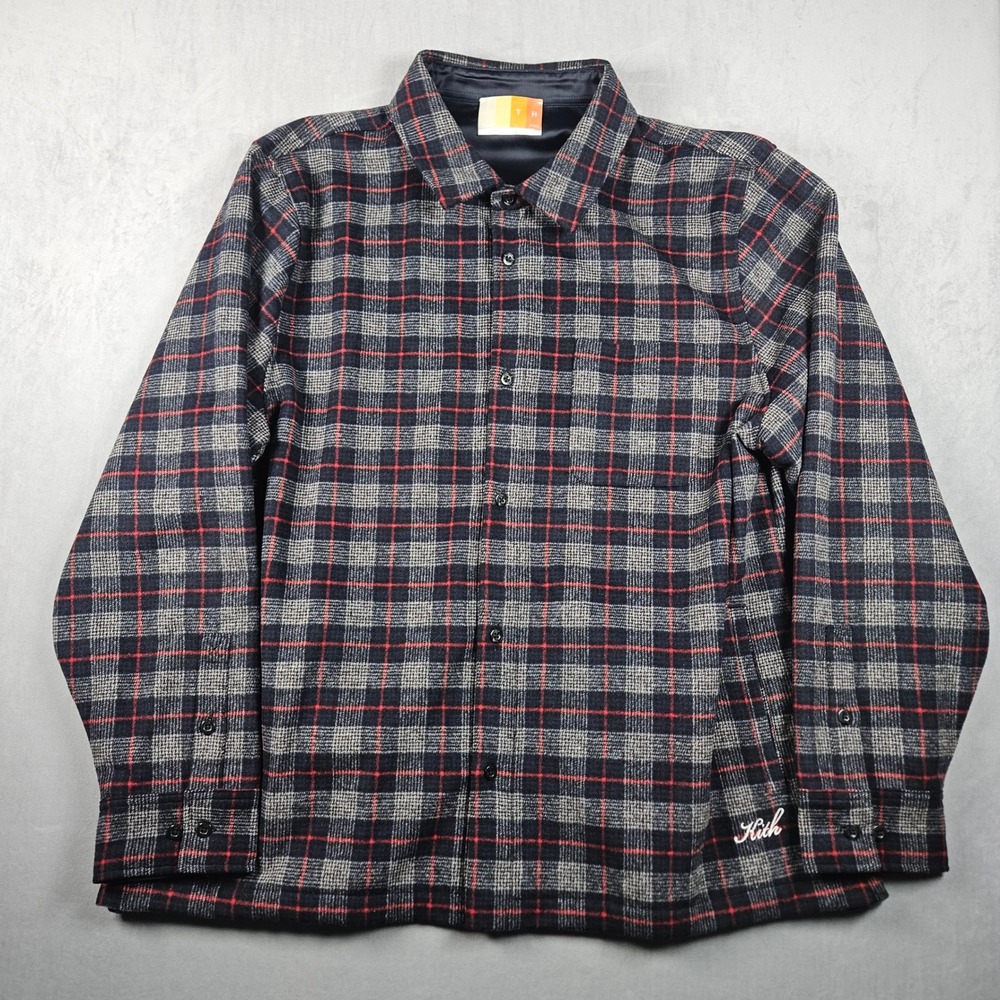 Kith Sheridan Shirt Jacket Mens XXL Navy Plaid Wool Blend FW2022 Button Up